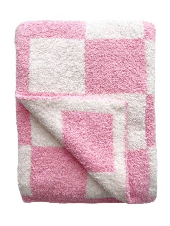 Coperta per neonati in peluche a quadretti | Rosa per la vendita all'ingrosso da parte di Lucky Panda Kids
