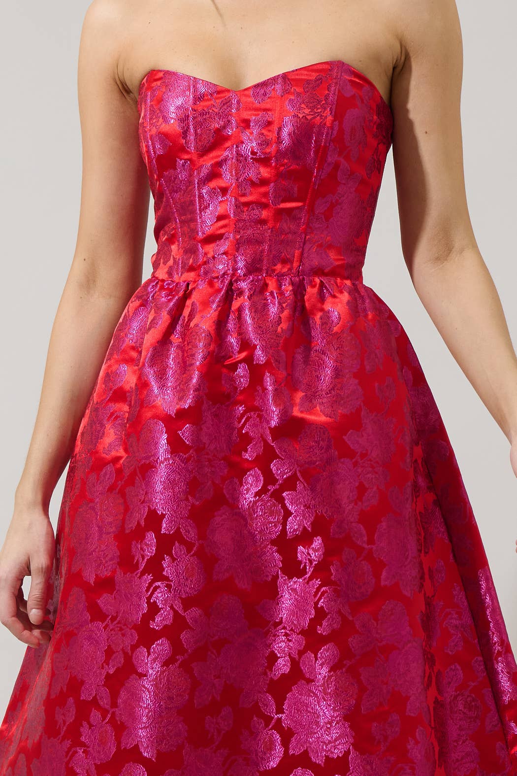 Pink Red Duson Floral Bellar Strapless Midi Dress for wholesale on Faire3