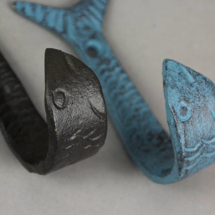 Zeckos - Wholesale Wall Hook - Set of 4 Coastal Color Cast Iron Flipping Fish Wall Hooks