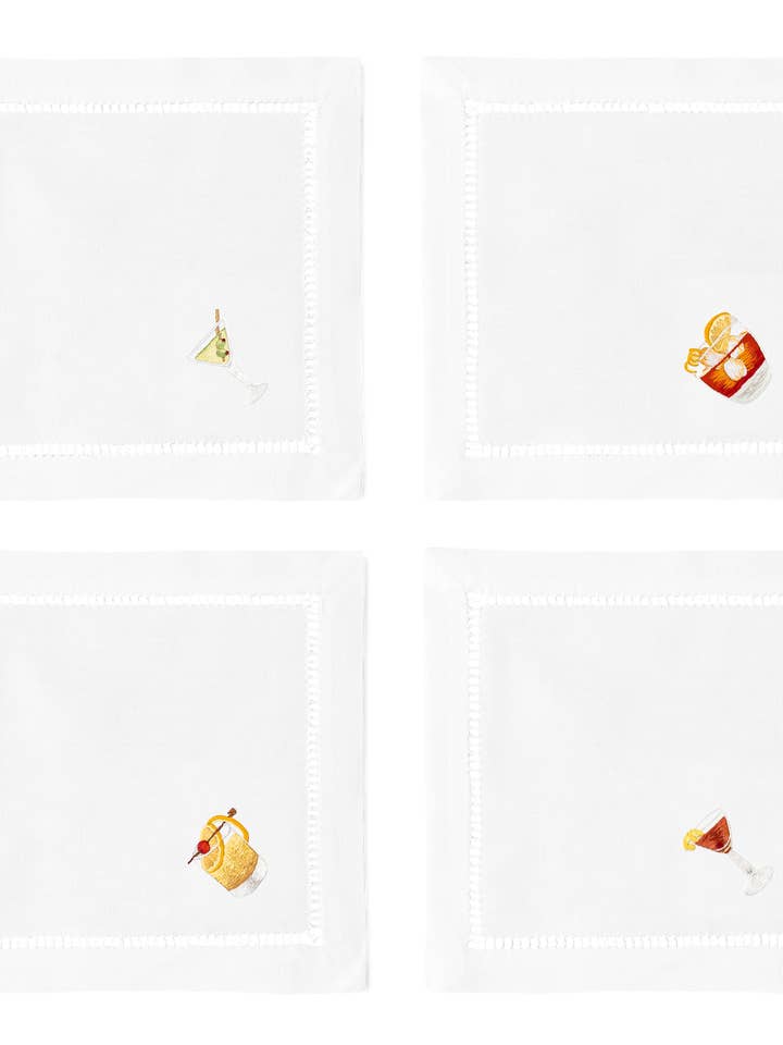 Classic Drinks Cocktail Napkins | Mixed Set of 4 for wholesale by Henry Handwork