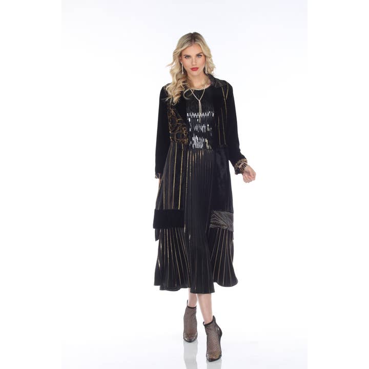 Art Deco-Inspired Velvet Duster with Gold Accents for wholesale by Aris A
