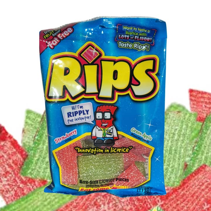 Candy Barn Express - Wholesale Licorice - Rips Bite Size Licorice Pieces -Strawberry/Green Apple -12CT1