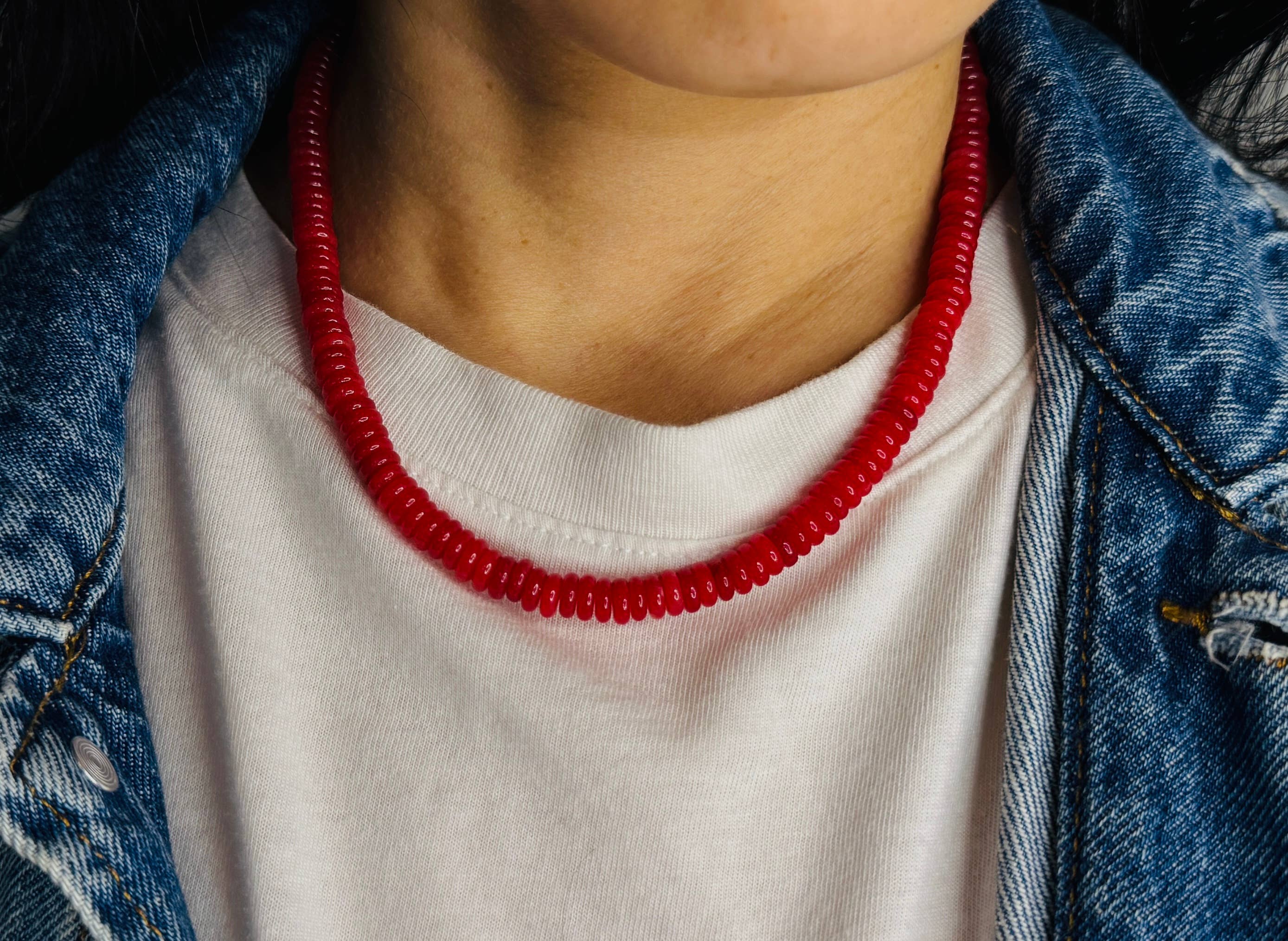 Jennifer Shon Jewelry - Wholesale Beaded/Pearl Necklace - Chunky RED Jade Beaded Necklace Bold Statement1