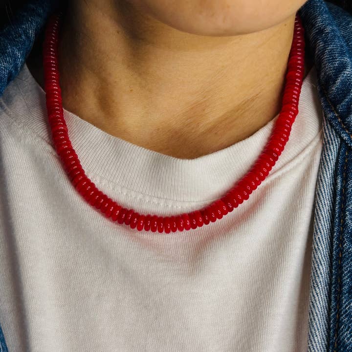 Jennifer Shon Jewelry - Wholesale Beaded/Pearl Necklace - Chunky RED Jade Beaded Necklace Bold Statement1