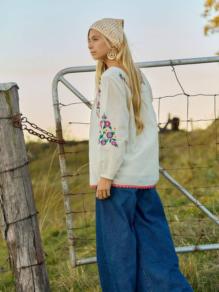 Emma Top Belle Embroidery Natural for wholesale on Faire3