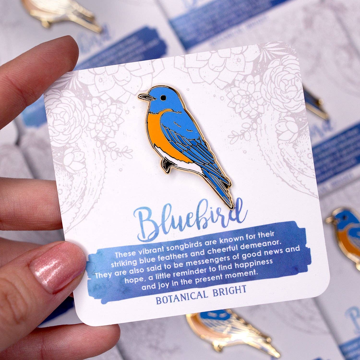 Botanical Bright – Großhandel Anstecker/Button – Bluebird Emaille Pin1