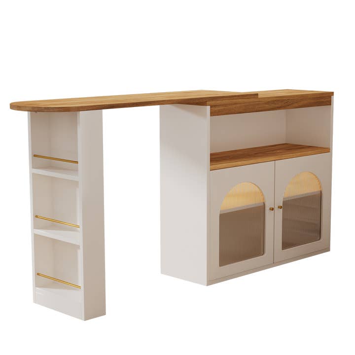 Urban Meuble - Wholesale Sideboard - Modern white rotating extendable bar table with storage and LED light strip THRUTELS WHITE7