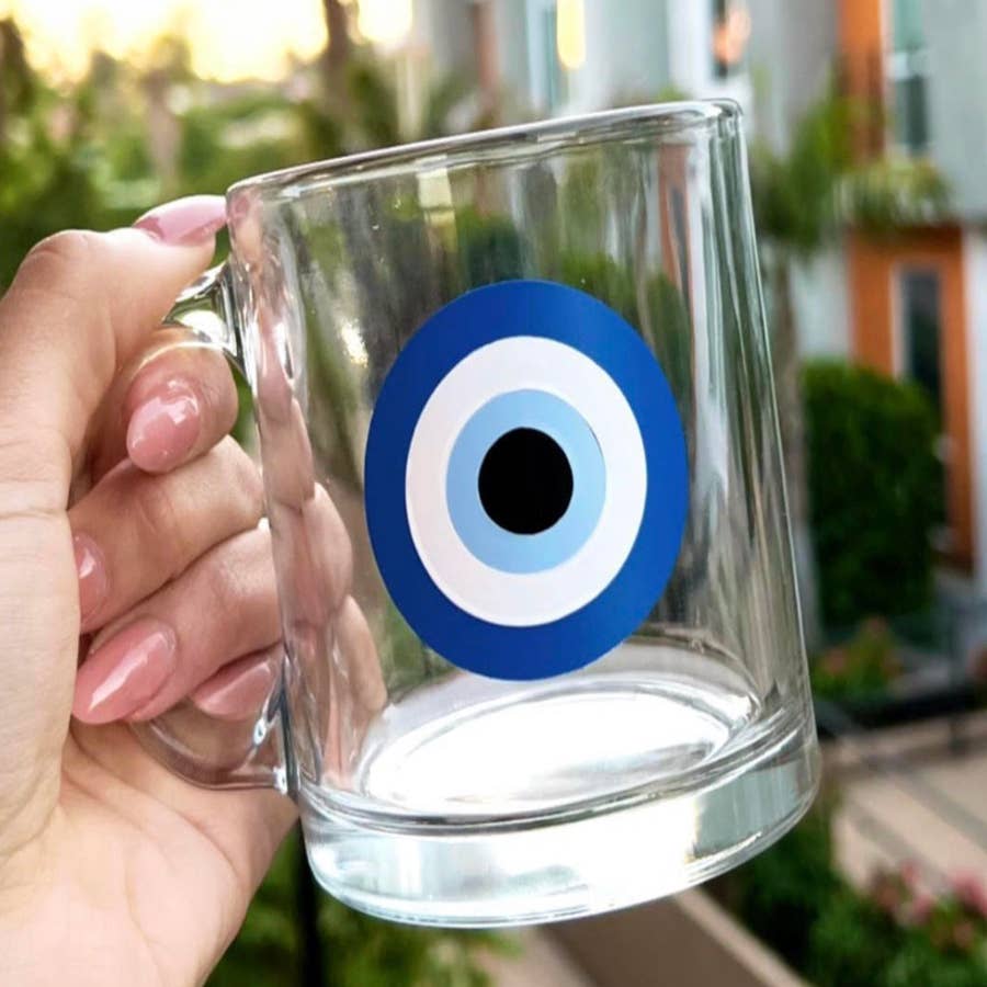 Evil Eye Beer Can Glass | Boho Coffee Glass | Aesthetic Coffee Glass | 16 oz
