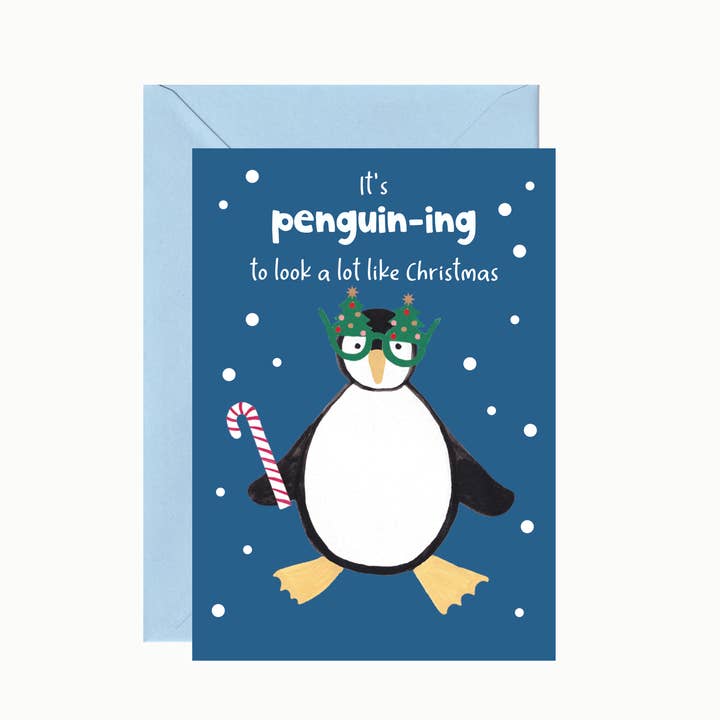 Het is pinguïnnen om veel op Kerstmis te lijken, kerstkaart voor wholesale door Charlotte Farr Illustrations