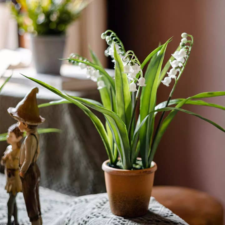 Rustic Reach - Wholesale Artificial Flowers - Faux Lily of the Valley in Brown Pot