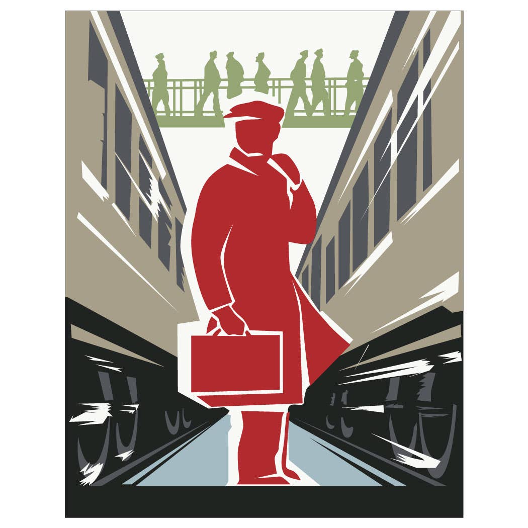 Fridgedoor - Wholesale Everyday Greeting Card - 5'' x 7'' Commuter Amid the Rushing Trains Greeting Card0