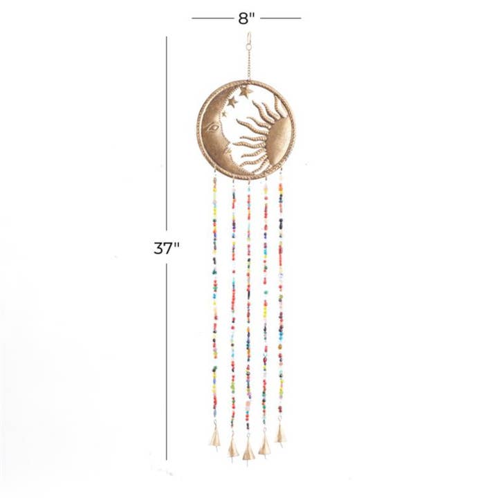 Import Corner - Wholesale Wind Chime - A-91977: BRASS METAL SUN AND MOON HANDMADE INDOOR OUTDOOR WI