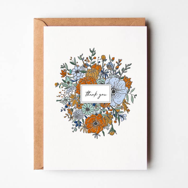 Thank you, Floral Illustration Greeting Card for wholesale by Kaari & Co.