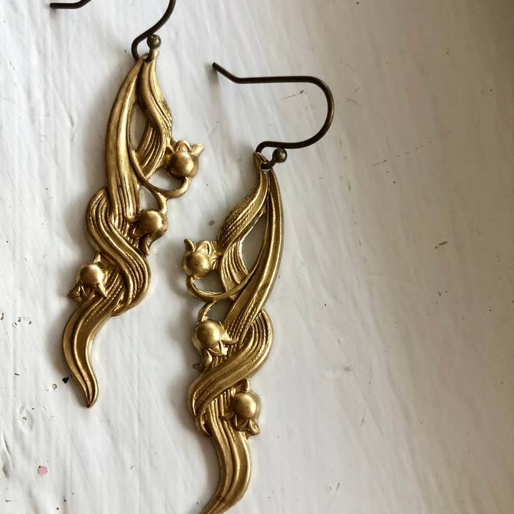 Lily of the Valley gold earrings for wholesale by Rising Dawn Boutique
