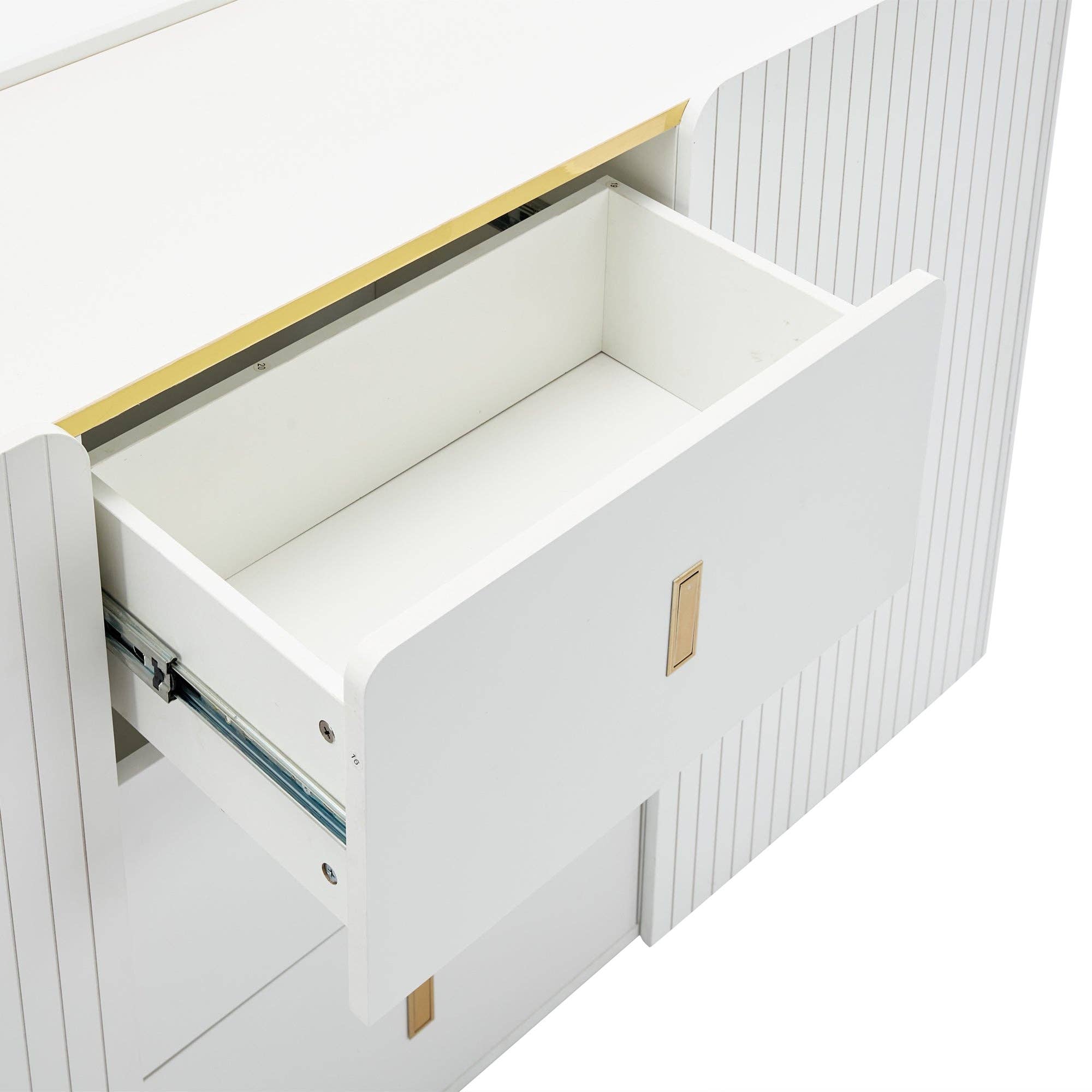 Urban Meuble – Aparador por atacado – Buffet branco elegante 2 portas, 2 gavetas com iluminação LED 150*35*80cm KRAUDREL34