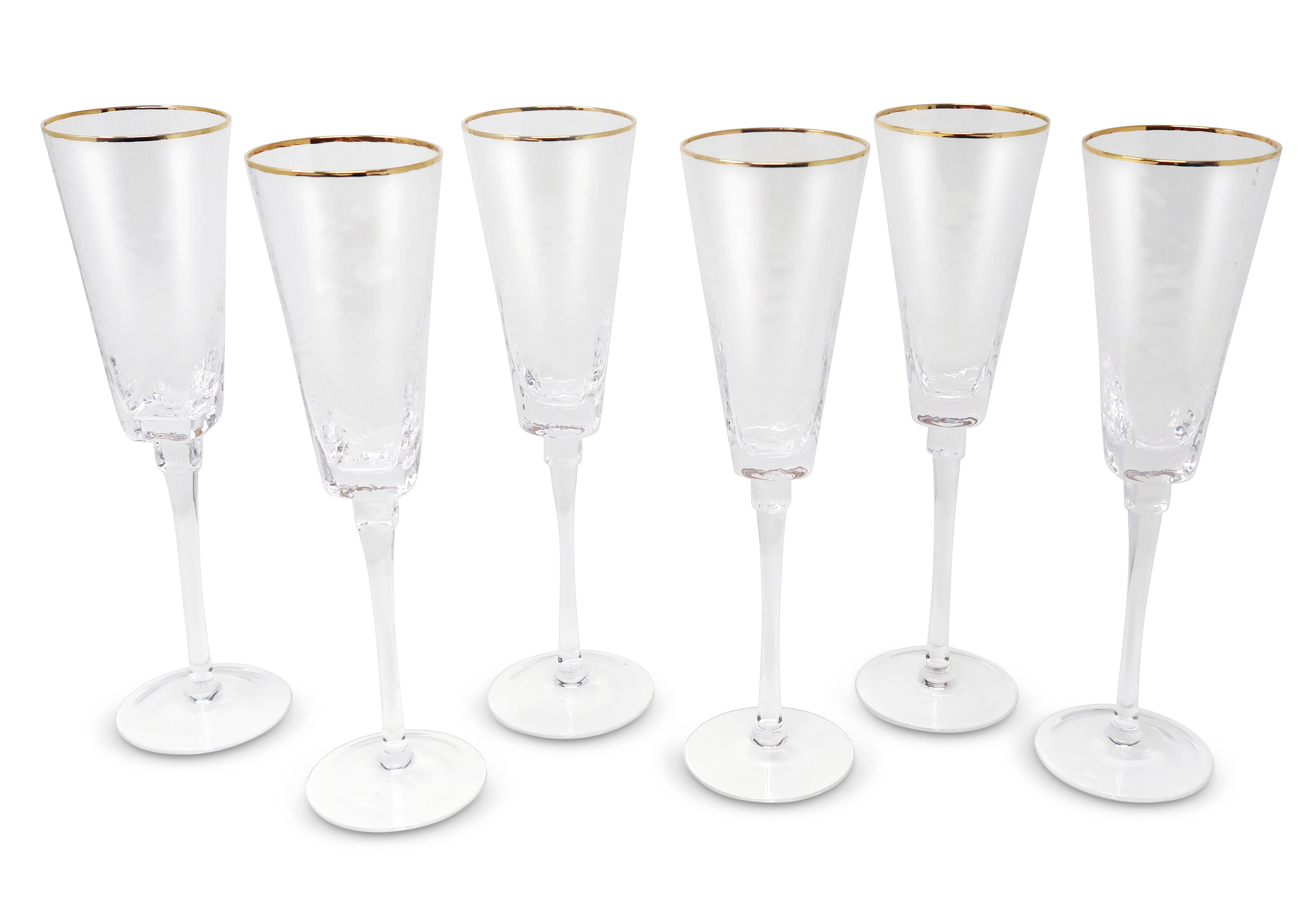 VIVIENCE - Wholesale Cocktail/Liquor Glass - Set of 6 Square Shaped Hammered Glasses with Gold Rim8