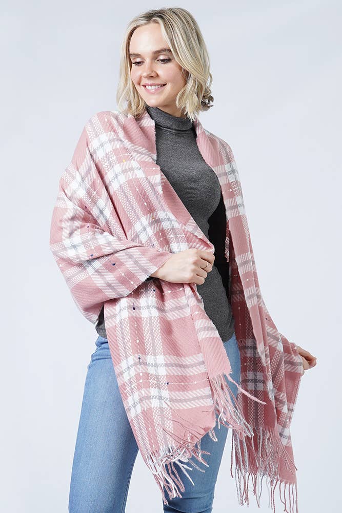 Hana - Vente Écharpe – femme - Écharpe à pampilles oblongues à carreaux7