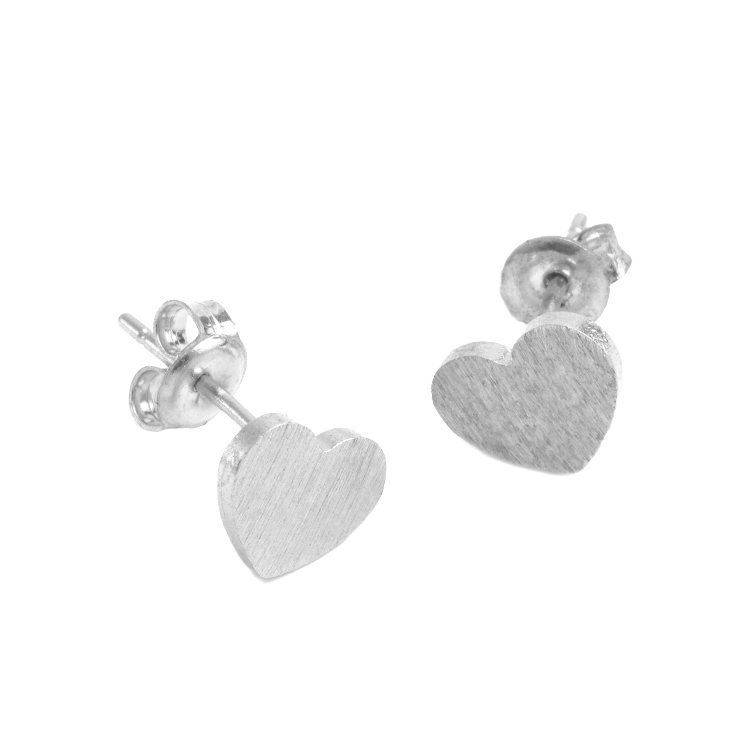 White Leaf - Wholesale Stud/Post Earrings - Small Heart Stud Earrings in Silver