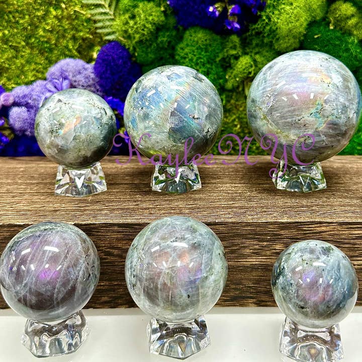 KayleeNYC – wholesale Spiritual stone/crystal – 4-8 Pcs Natural Sunset Labradorite Sphere Crystal Ball