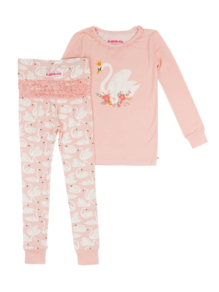 Pink Toddler Girls Swan Lake Dream Bamboo Viscose Ruffle Long Sleeve Pajama Set
for wholesale on Faire