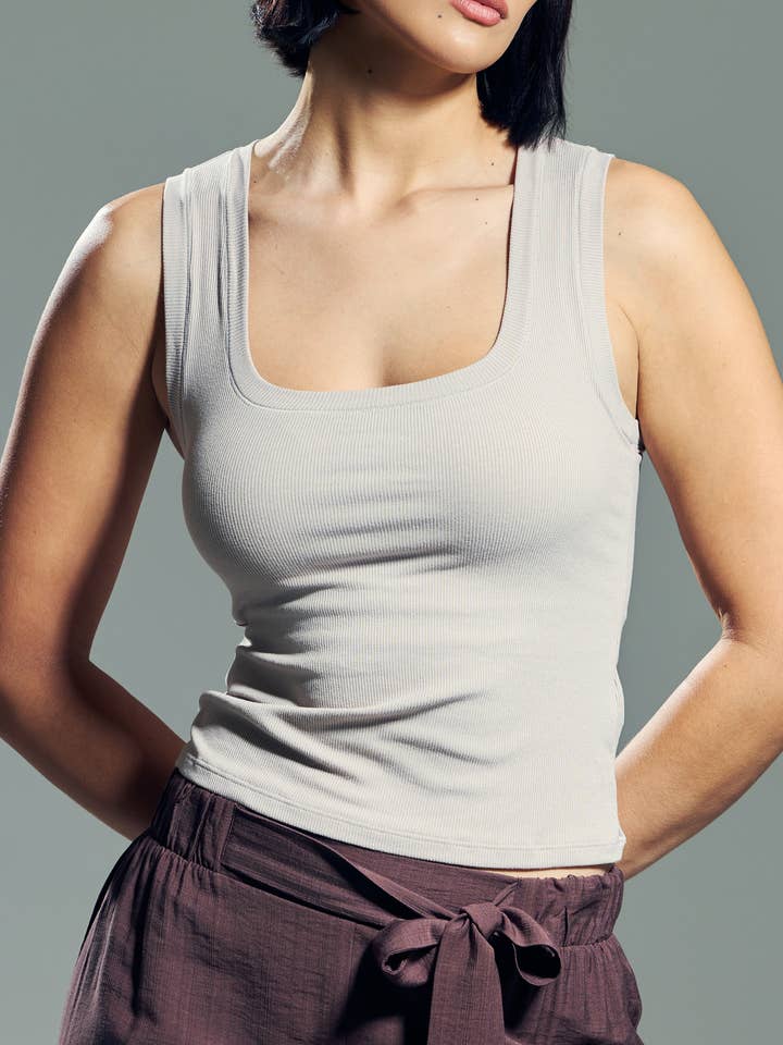 Chunky Binding Ribbed Square Neck Tank for wholesale by Klassy