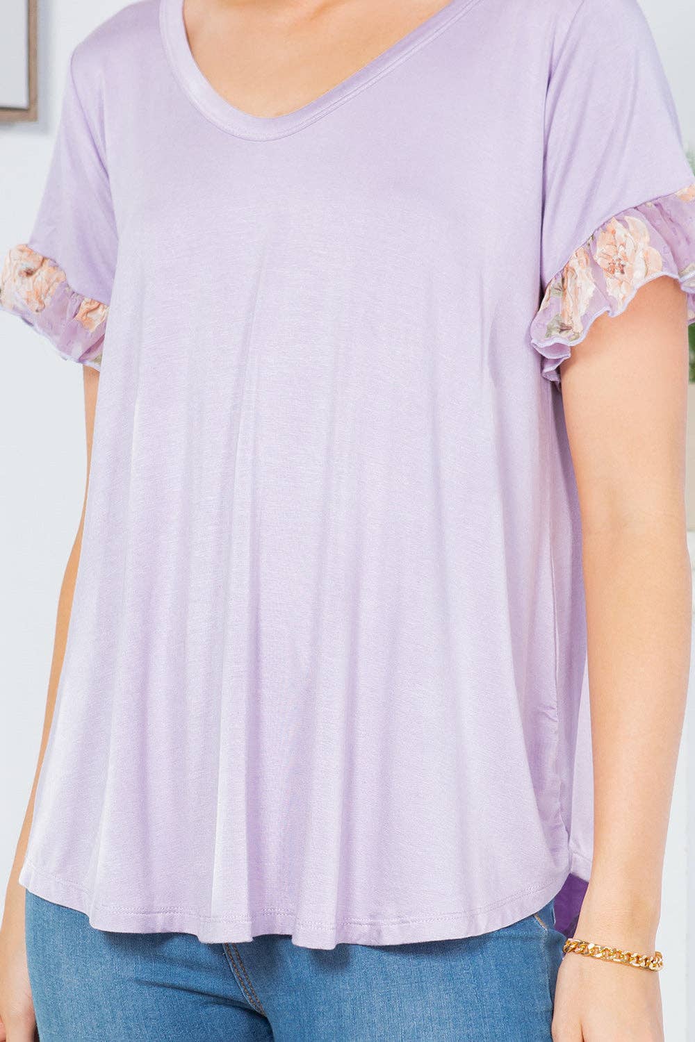 Orange Farm Clothing - Wholesale Tunic - Women's - Ruffle Sleeve Contrast V Neck -2 Colors9