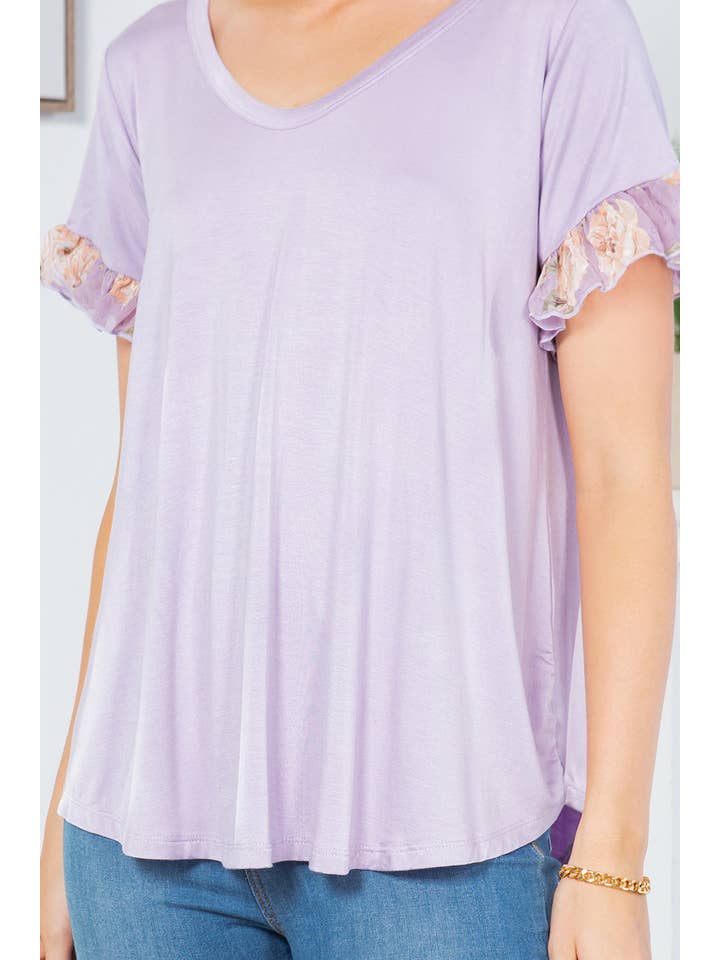 Orange Farm Clothing - Vendita all'ingrosso Tunica - Donna - Manica con volant e scollo a V a contrasto -2 colori9