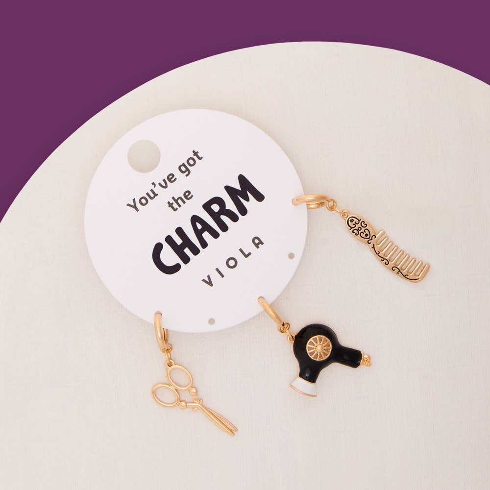SP Sophia Collection - Wholesale Individual Charm/Pendant - 3 Pc Charm Set Featuring Scissors, Blow Dryer, and Comb