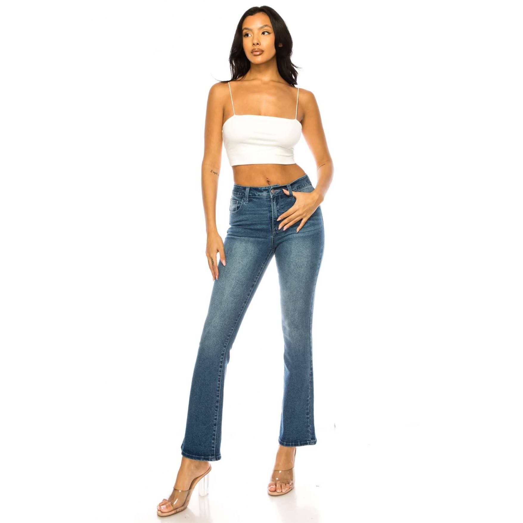 MEDIUM WASHED DENIM FLARE FIT JEANS  for wholesale on Faire5