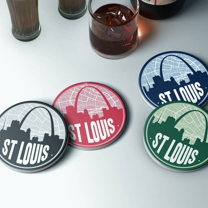 St Louis Missouri set of 4 coasters | Multiple colors for wholesale by Paperfinch Design