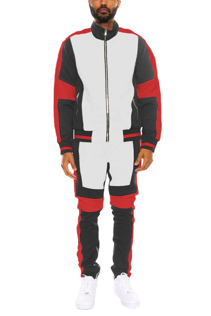 WEIV - Wholesale Tracksuit - Men's - Color Block Track Jacket Track Pant Matching Set4