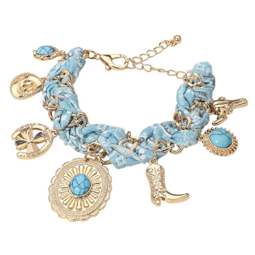 Sensibling Corp. - Vente Bracelets à breloques/pendentifs - Bracelet chaîne en tissu avec breloque bottes et chapeau de cowboy occidental7