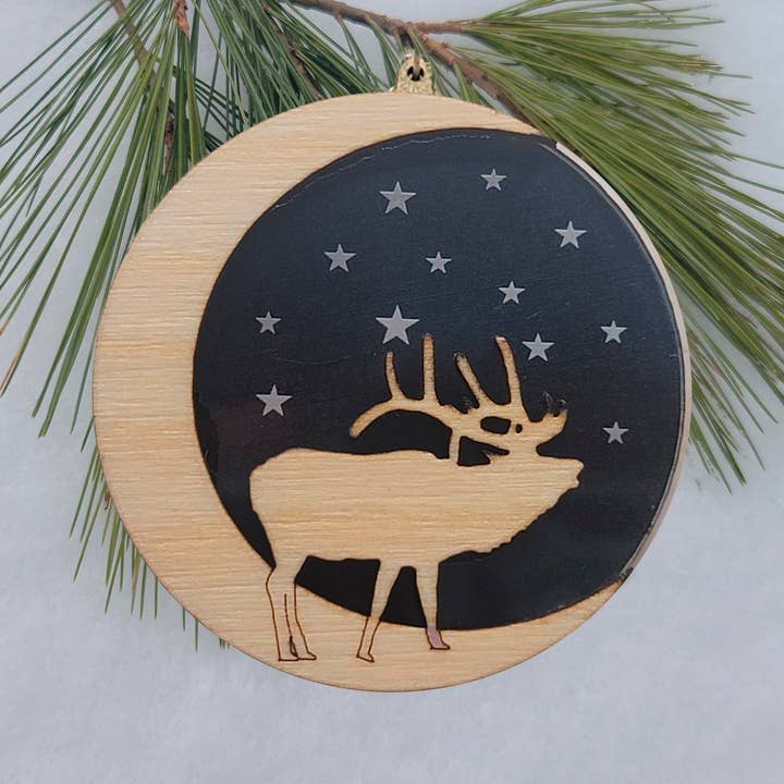 Spears Creations - Wholesale Ornament - Elk Ornament, Handcrafted wood and acrylic ornament