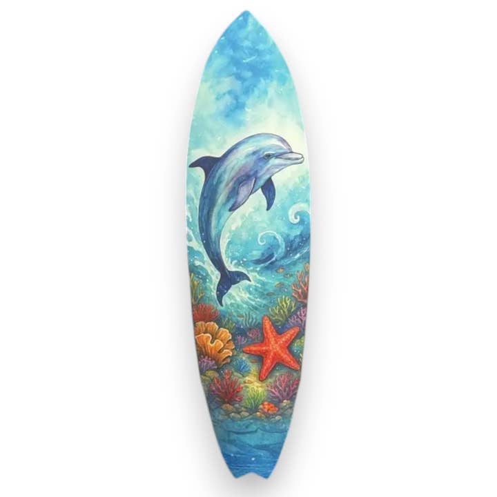 Dolphin Surfboard Wall Art – Coastal PVC Ocean Décor for wholesale by JennyGems