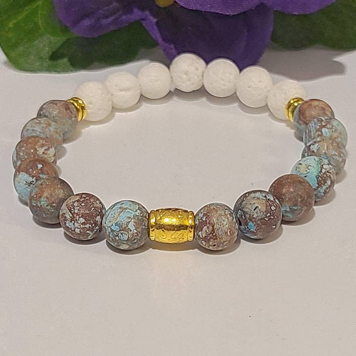 Matte Decorative Agate White Lava Stone Essential Oil Diffuser Bracelet for wholesale by Alora Boutique Inc.