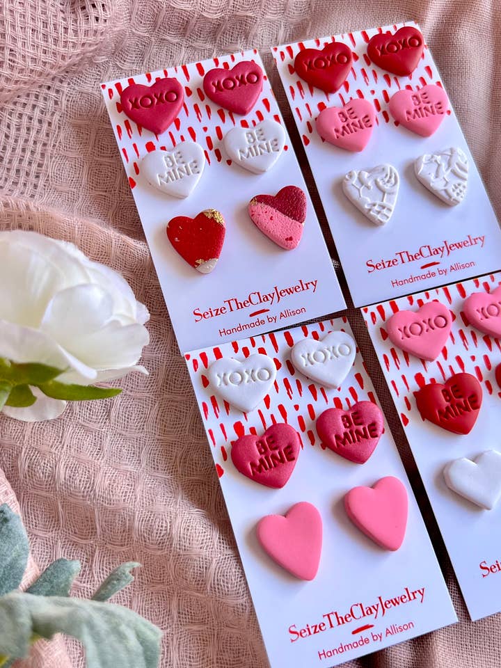 Heart Clay Earrings, Valentine's Day Clay Earrings for wholesale by SeizeTheClayJewelry