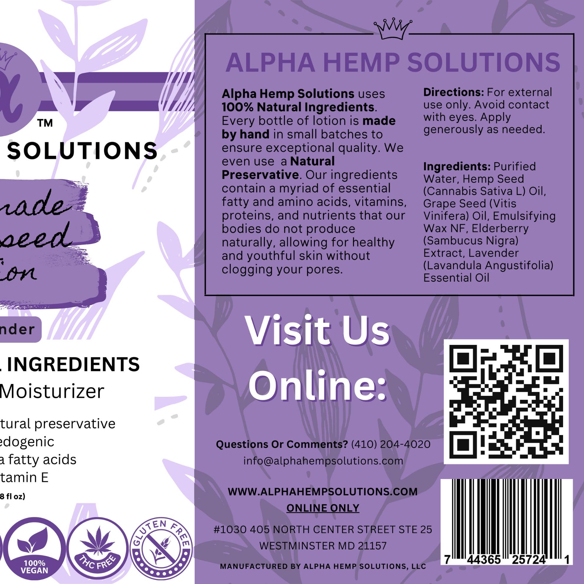 Alpha Hemp Solutions - Wholesale Body Cream/Lotion - Elderberry Hemp Seed Lotion - Lavender Scented (Pump Bottle)2