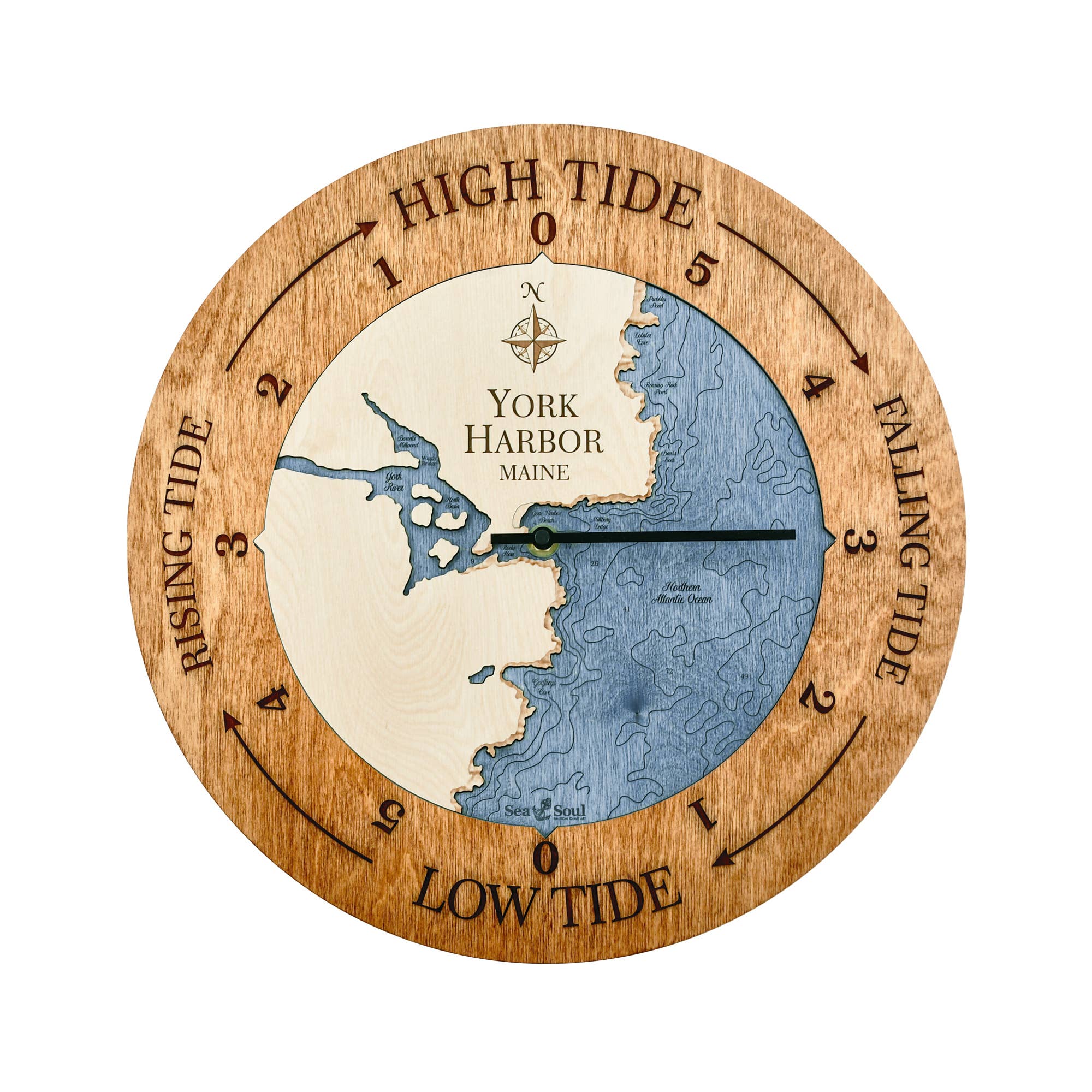 Sea & Soul Nautical Chart Art - Vente Horloges murales - Carte de profondeur d'eau de la côte du Maine154