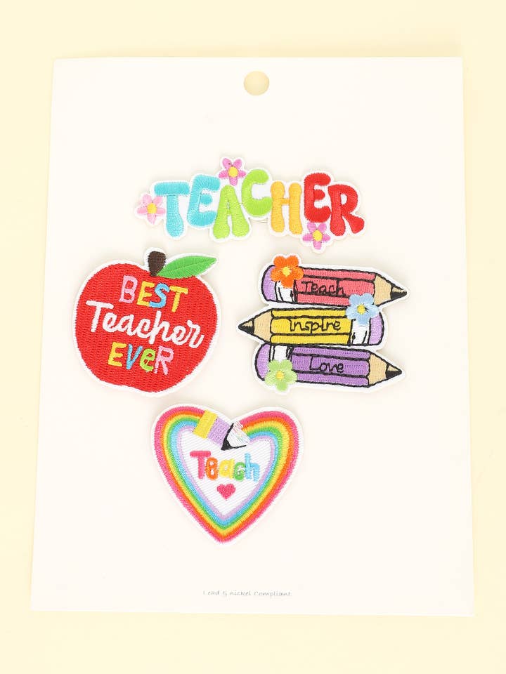 4pc Teacher Themed Assorted Patch Set for wholesale by SP Sophia Collection