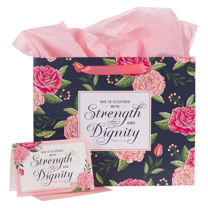Gift Bag w/ Card LG Landscape Strength & Dignity Prov. 31:25 for wholesale by Christian Art Gifts