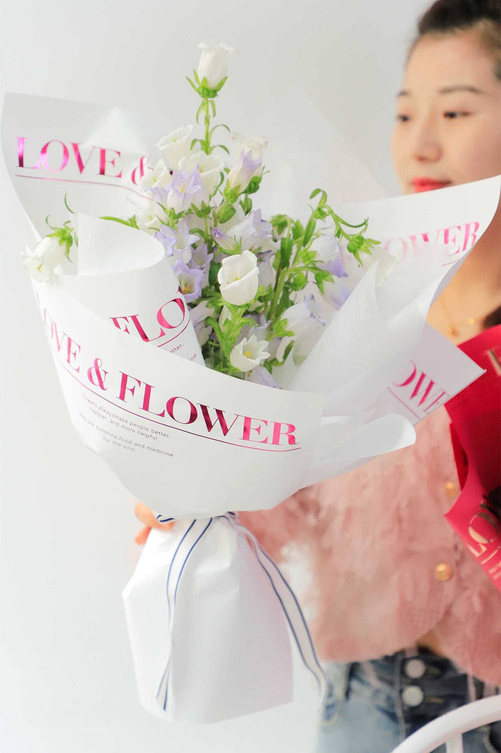 Elegant Design Supply - Wholesale Flat Wrap - Love and Flower Gold Foil Waterproof Flower Wrapping Paper (10 sheets/bag)9