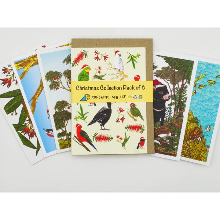 Sunshine Sea Art – Engroshandel Julekort – Julesamling Sæt med 6 Australske Julekort
