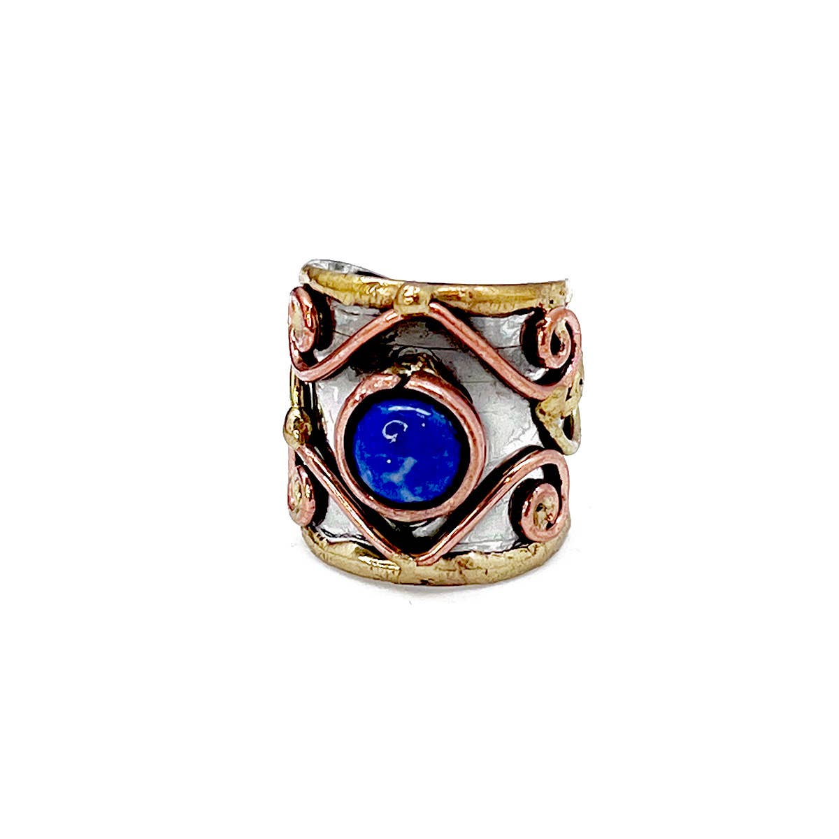 Anju Jewelry - Venta al por mayor Anillos grandes/de cóctel - 12 Anillos de Brazalete de Metal Mixto con Piedra Pequeña y Exhibidor de Madera17