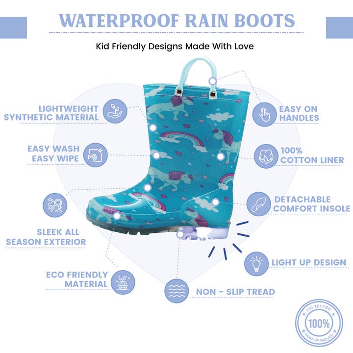 Eastern Off Price - Wholesale Rain Boots – Child - Norty Little Big Girls Rain Boots 41290- Turquoise Unicorns4