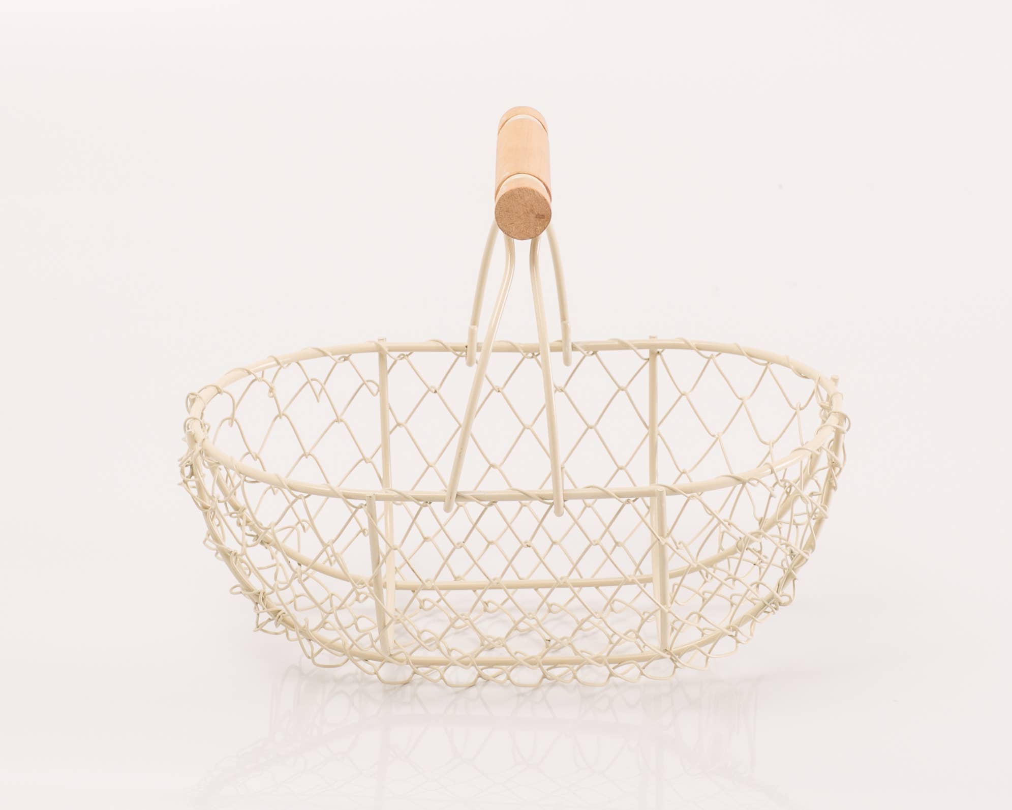 Indy Supply Co - Vente Paniers - Petit panier métallique peu profond à poignée fixe en ivoire1