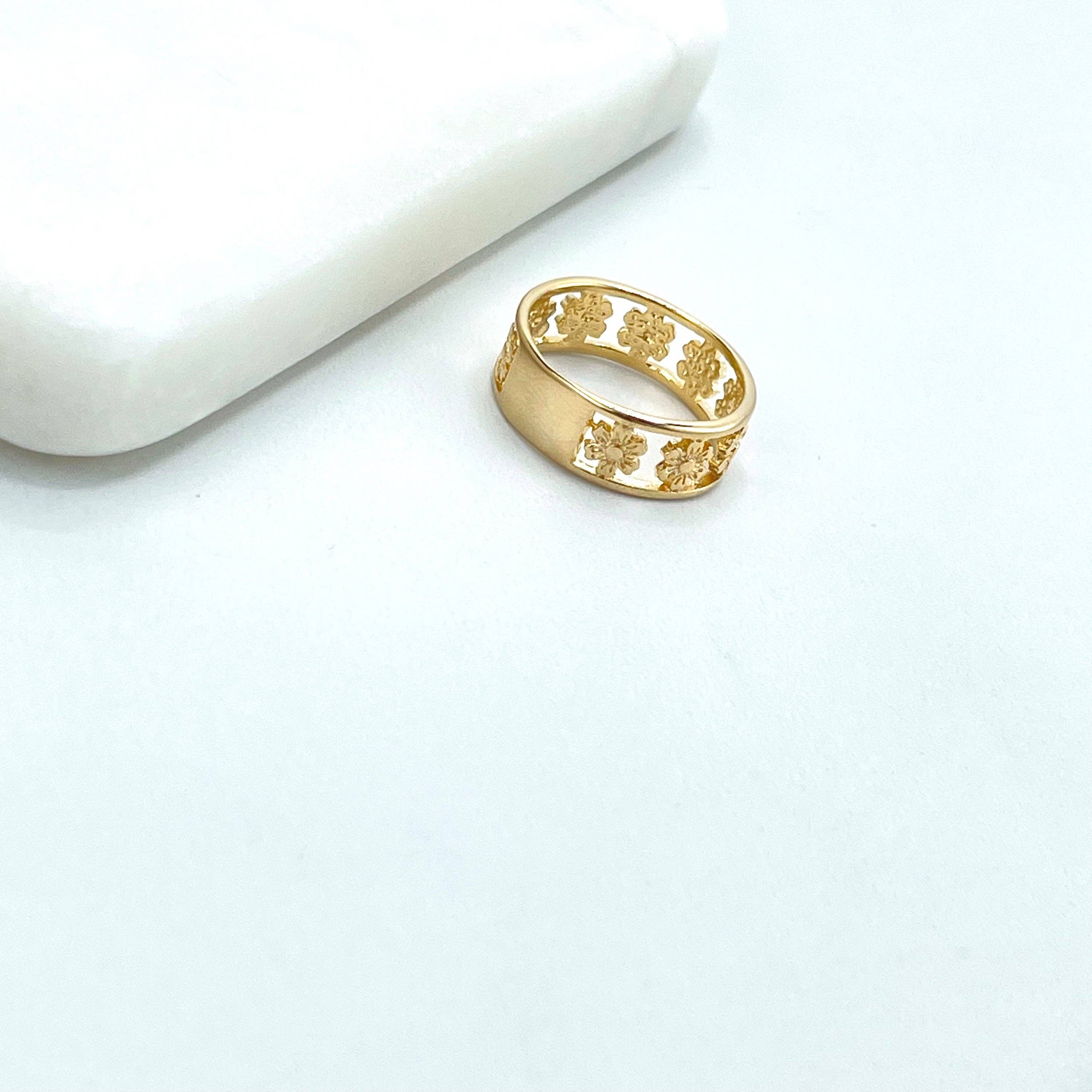 DIJU Jewelry – Engroshandel Båndring – 18 k guldfyldt udskåret blomsterformring, dobbeltbånd, forårsinspirationsring, delikate smykker, engros smykkefremstillingsartikler2