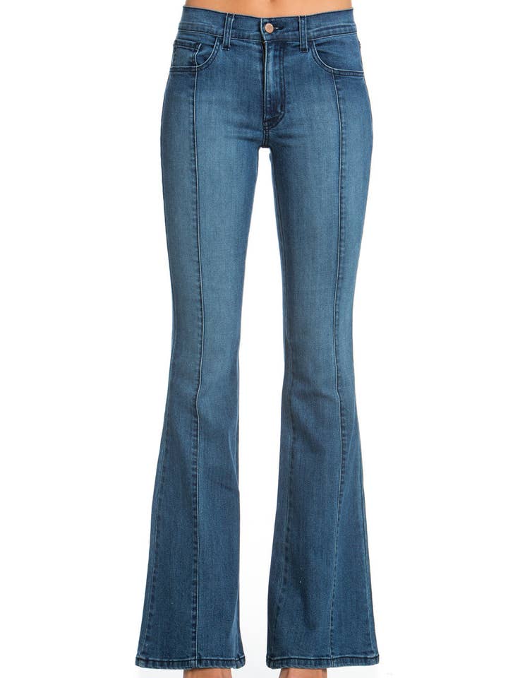 Rumor Has It Front Seam Flared Denim Pants Medium Wash for wholesale by O2 Denim