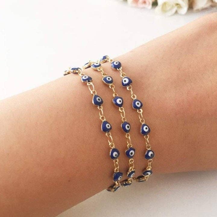 Blue Evil Eye Armband, Minimalistische gouden kettingarmband, Blauwe Boze Oogkraal voor wholesale door Evileyefavor