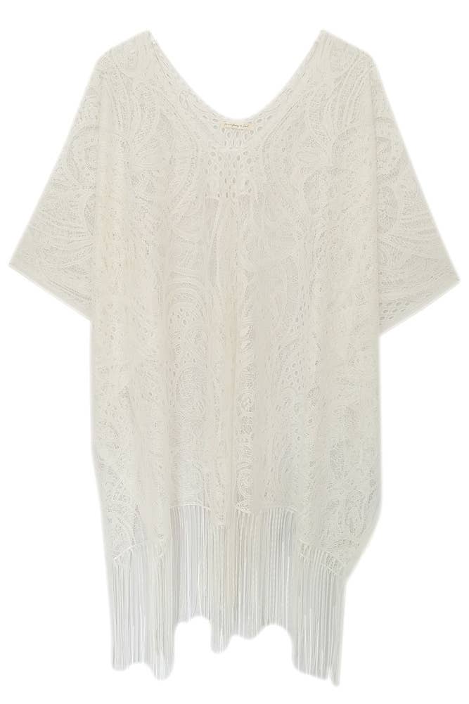 Hana - Vente Cache-maillot – femme - Poncho d'été à franges en dentelle à feuilles et couverture de plage0