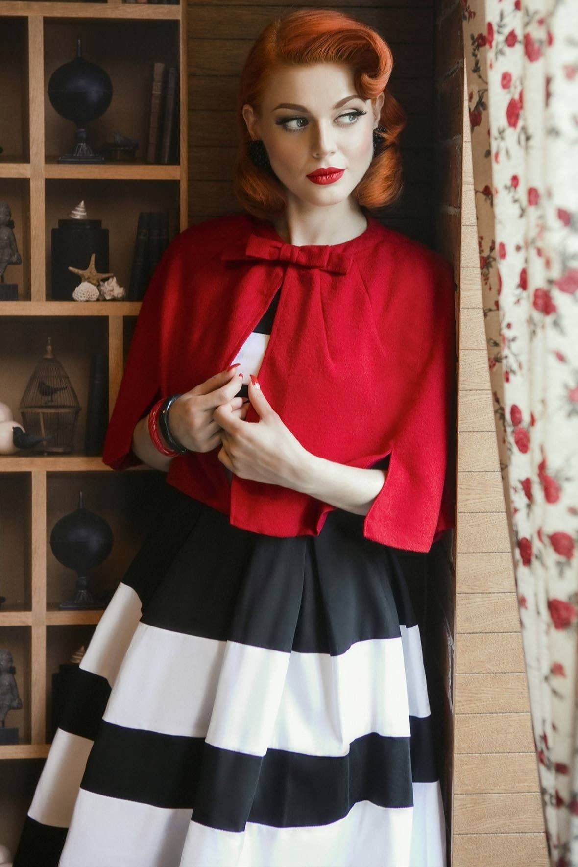 Dolly & Dotty - Wholesale Cape - Women's - Sabrina Red Glamorous 50s Style Cape Shrug0